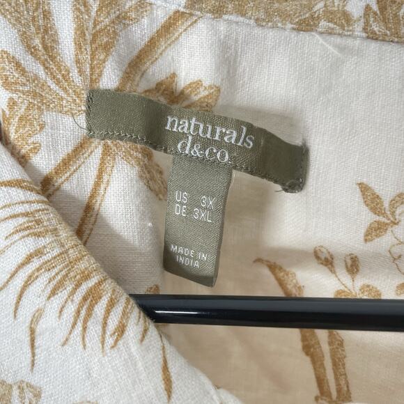 Plus Sz 3X Linen Blend Blouse Floral Button Down Top Pockets Boho Lagenlook - Picture 4 of 8